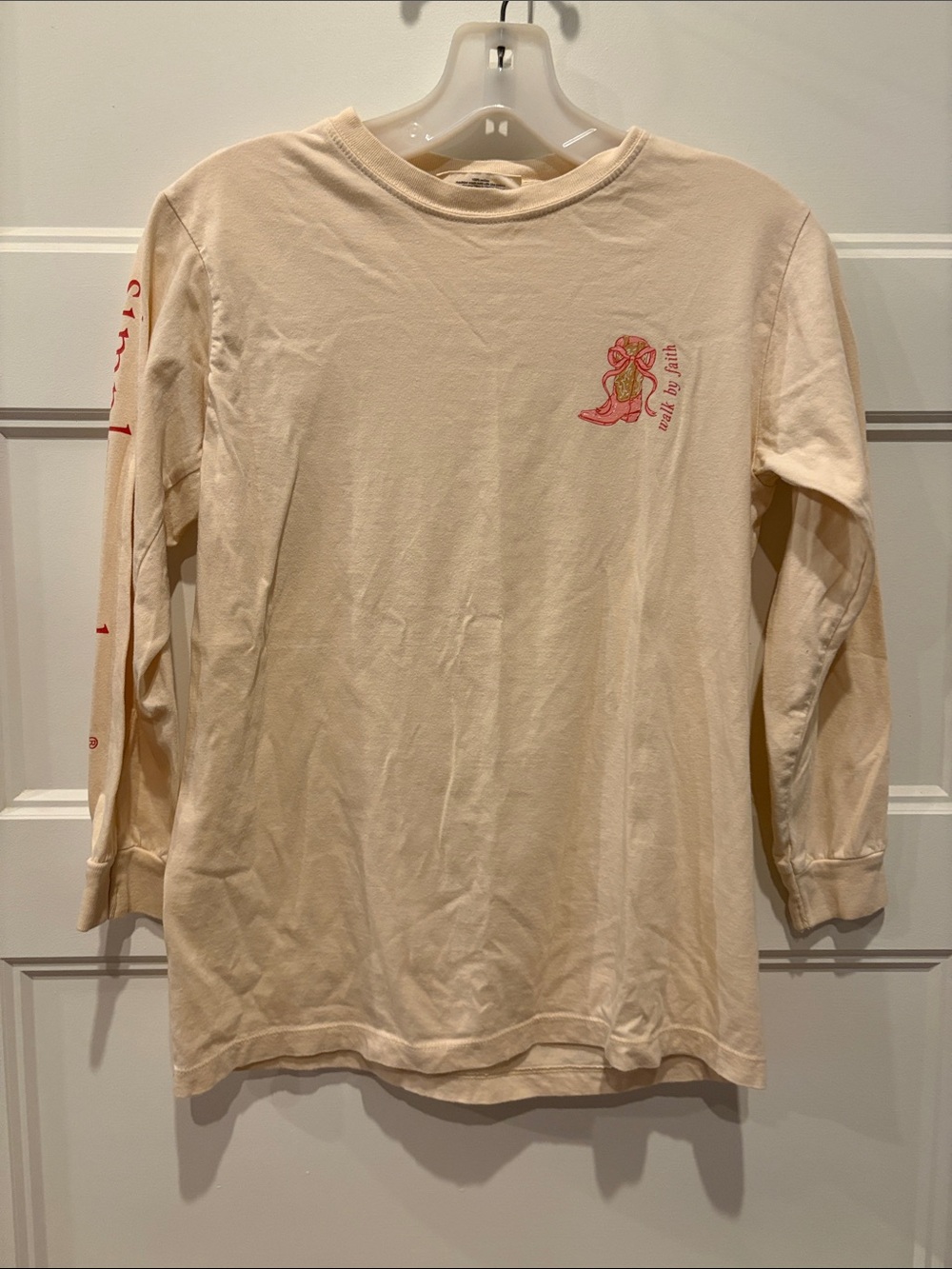 Simply Southern Cream Long-Sleeve Tee with Pink Boot Graphic